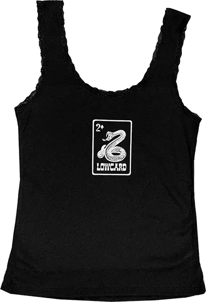 Lowcard Rattler Card Lace Trimmed Tank Top Size: X-SMALL Black