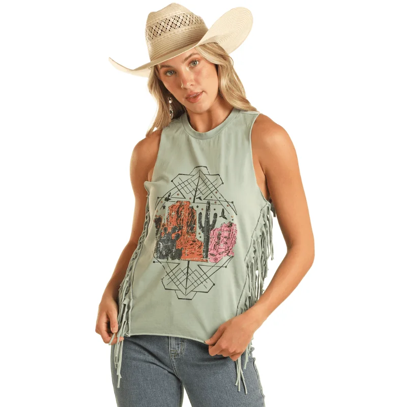 Rock & Roll Cowgirl Women's Jade Desert Graphic Tank Top BW20T04004